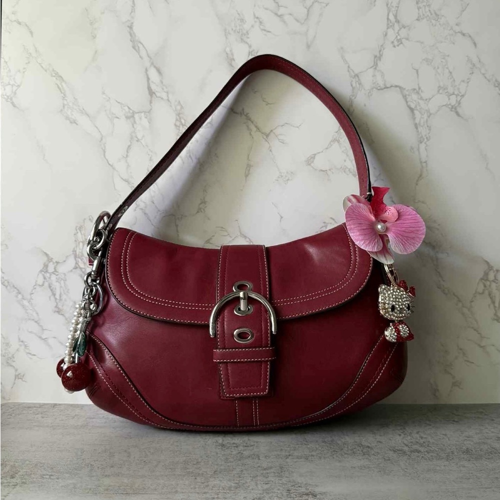 Red Cherry Coach SoHo Flap Buckle Shoulder Bag